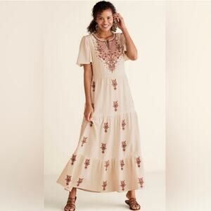 Soft Surroundings Bellmore Gauze Embroidered Maxi Dress Size Medium